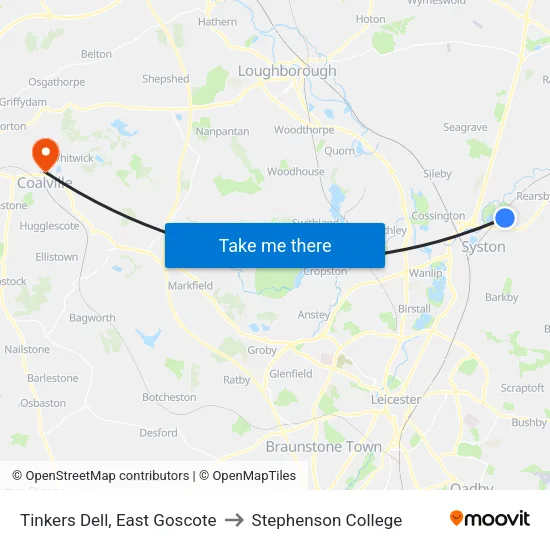 Tinkers Dell, East Goscote to Stephenson College map
