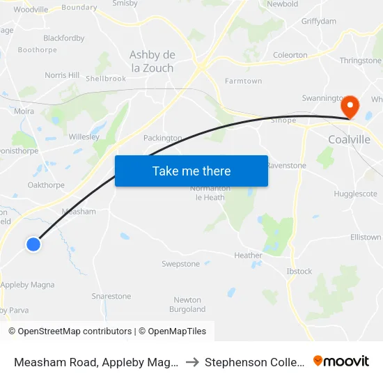 Measham Road, Appleby Magna to Stephenson College map