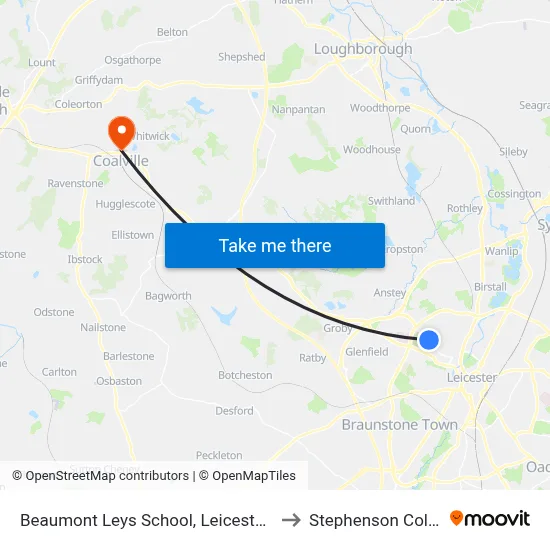 Beaumont Leys School, Leicester Frith to Stephenson College map