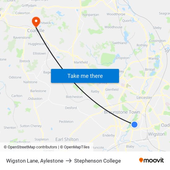 Wigston Lane, Aylestone to Stephenson College map