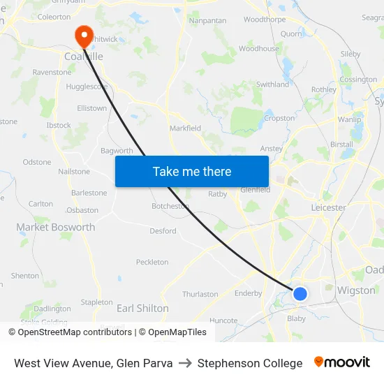 West View Avenue, Glen Parva to Stephenson College map