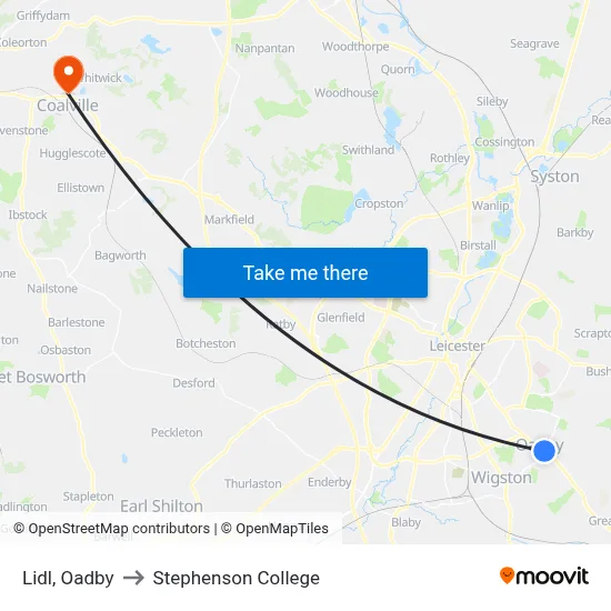 Lidl, Oadby to Stephenson College map