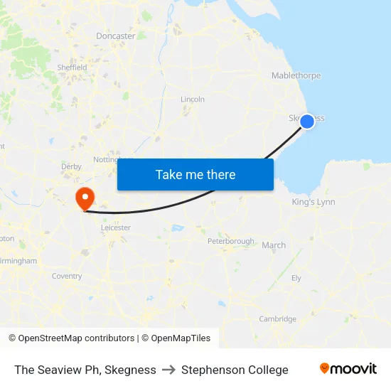 The Seaview Ph, Skegness to Stephenson College map