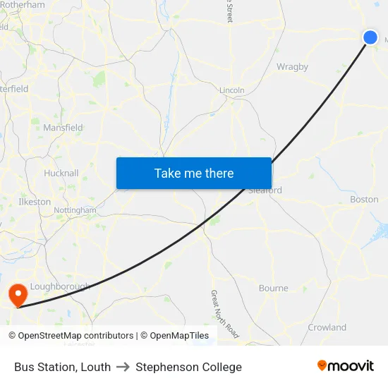Bus Station, Louth to Stephenson College map
