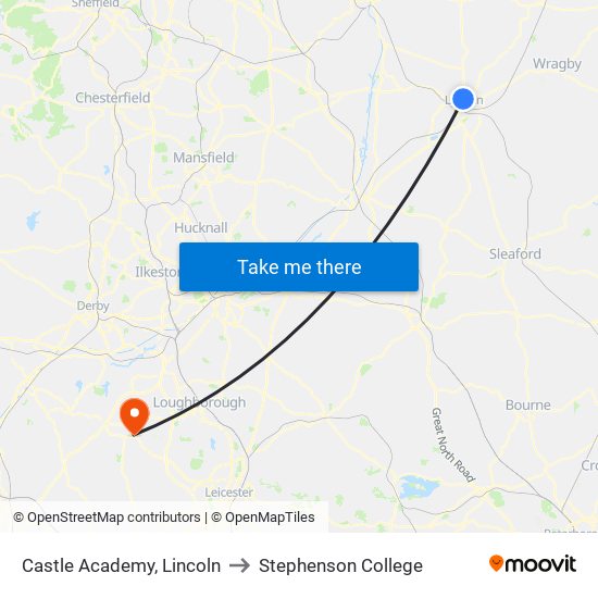 Castle Academy, Lincoln to Stephenson College map