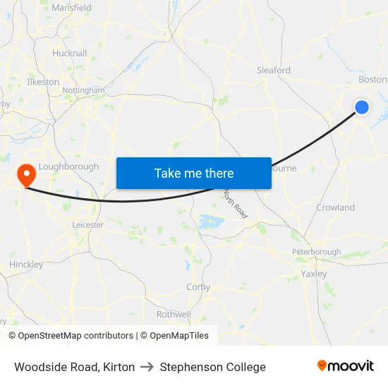 Woodside Road, Kirton to Stephenson College map