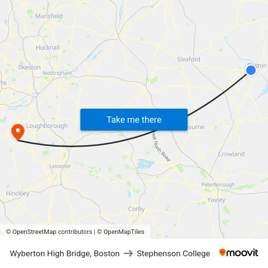 Wyberton High Bridge, Boston to Stephenson College map