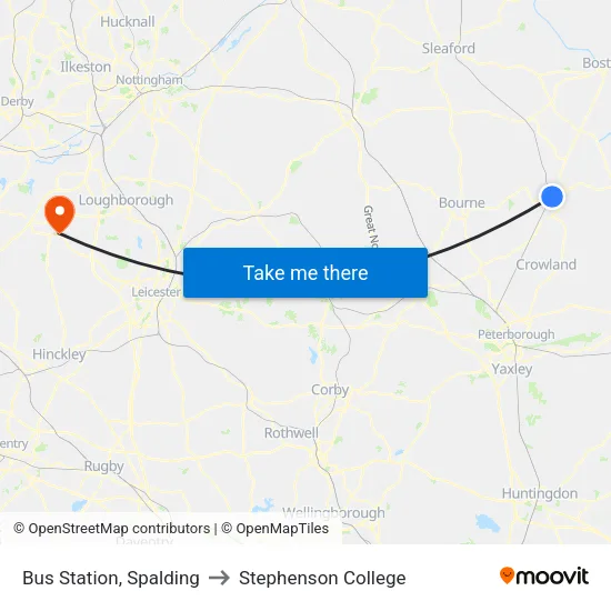 Bus Station, Spalding to Stephenson College map