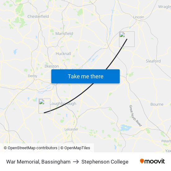 War Memorial, Bassingham to Stephenson College map