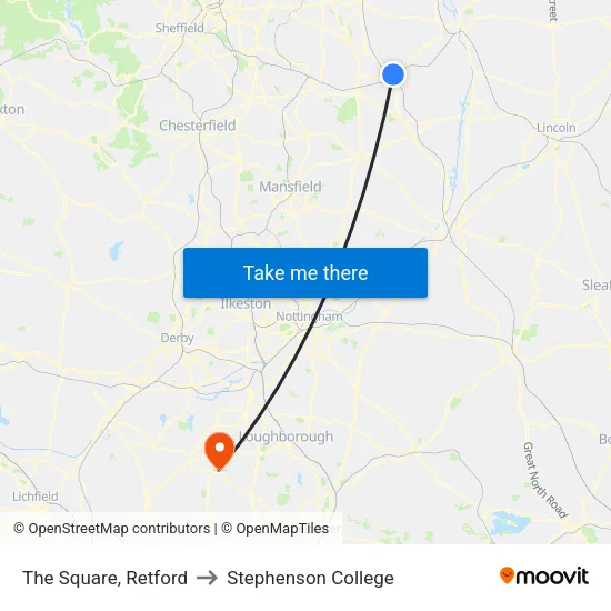 The Square, Retford to Stephenson College map