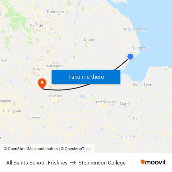 All Saints School, Friskney to Stephenson College map