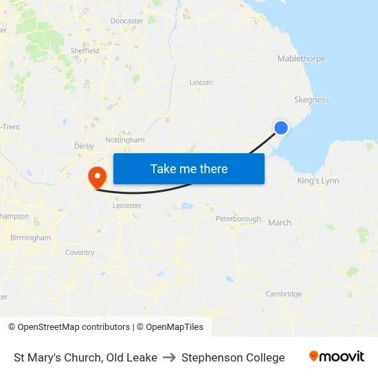 St Mary's Church, Old Leake to Stephenson College map