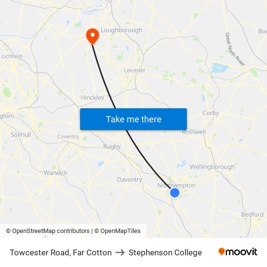 Towcester Road, Far Cotton to Stephenson College map