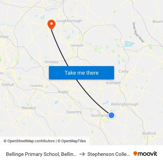 Bellinge Primary School, Bellinge to Stephenson College map