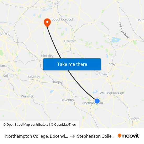 Northampton College, Boothville to Stephenson College map