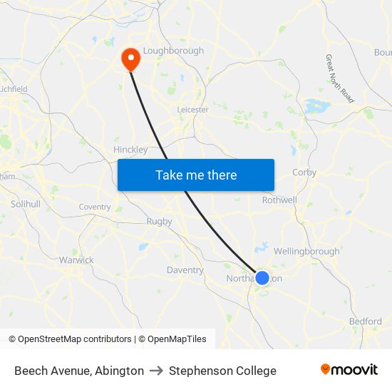 Beech Avenue, Abington to Stephenson College map