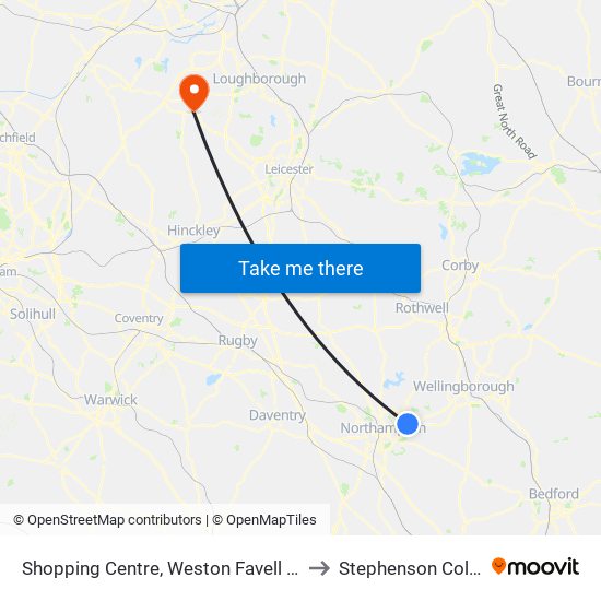 Shopping Centre, Weston Favell Centre to Stephenson College map
