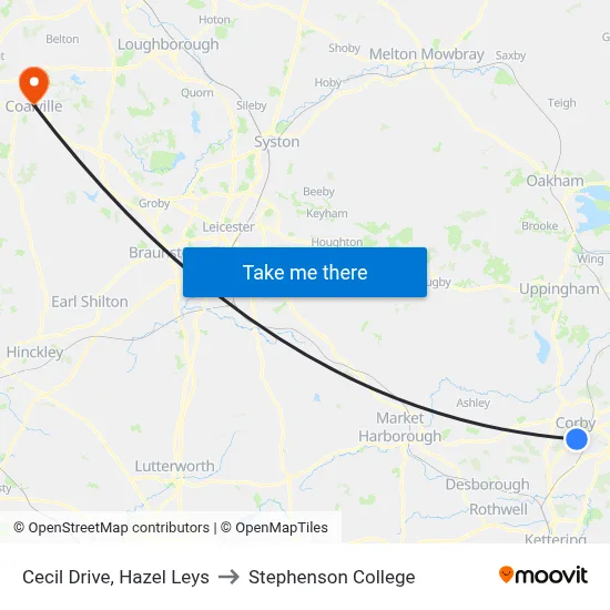Cecil Drive, Hazel Leys to Stephenson College map