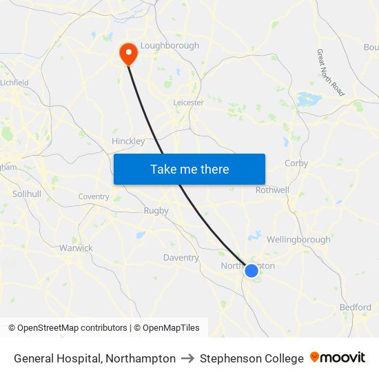 General Hospital, Northampton to Stephenson College map