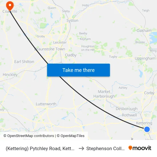 (Kettering) Pytchley Road, Kettering to Stephenson College map