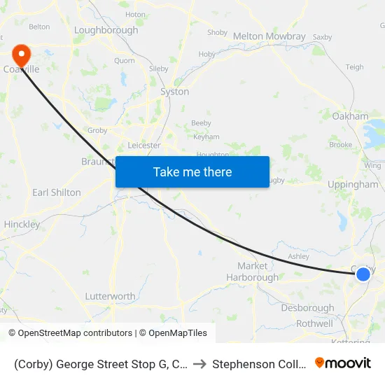 (Corby) George Street Stop G, Corby to Stephenson College map