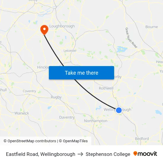 Eastfield Road, Wellingborough to Stephenson College map