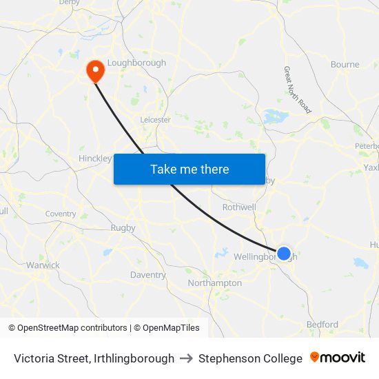 Victoria Street, Irthlingborough to Stephenson College map