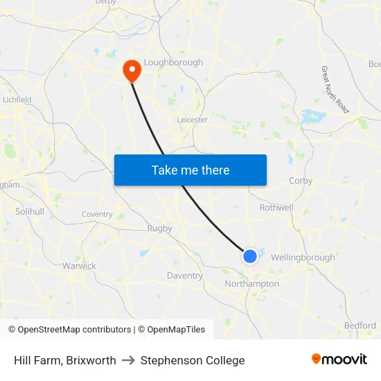 Hill Farm, Brixworth to Stephenson College map