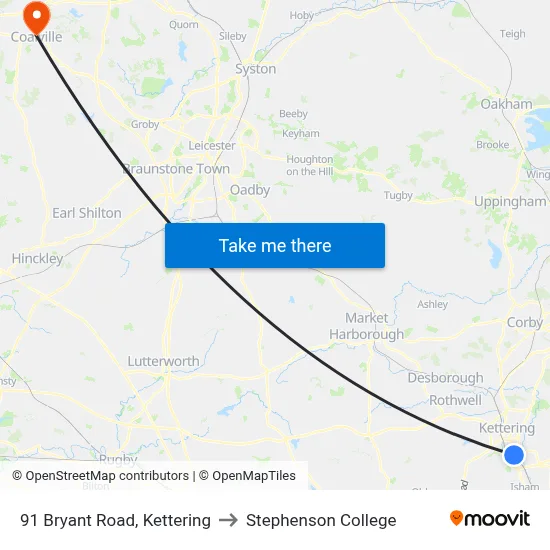 91 Bryant Road, Kettering to Stephenson College map