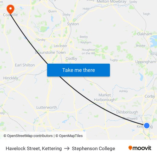 Havelock Street, Kettering to Stephenson College map