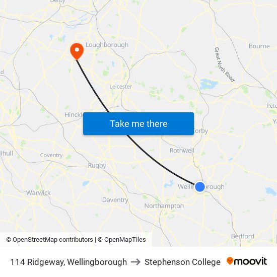 114 Ridgeway, Wellingborough to Stephenson College map