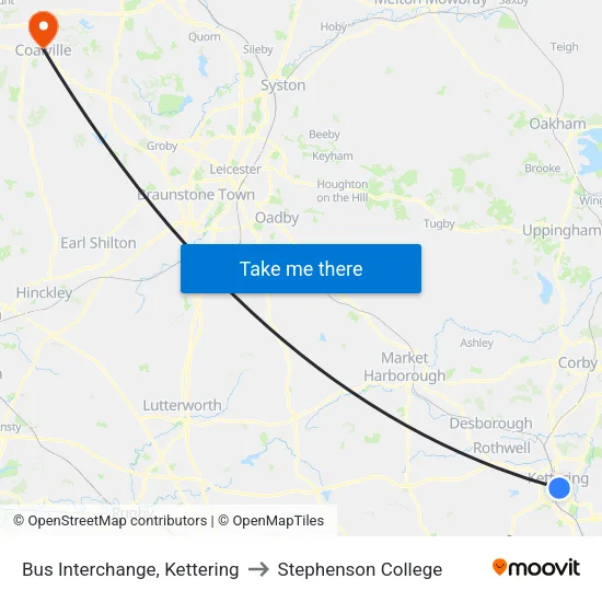 Bus Interchange, Kettering to Stephenson College map