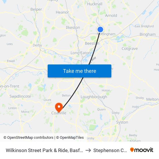 Wilkinson Street Park & Ride, Basford (Ba84) to Stephenson College map