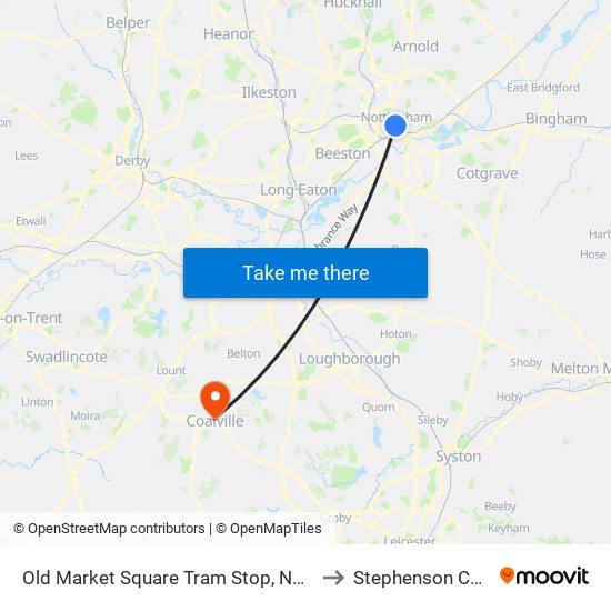 Old Market Square Tram Stop, Nottingham to Stephenson College map