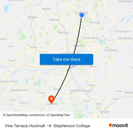 Vine Terrace, Hucknall to Stephenson College map