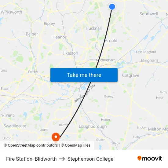 Fire Station, Blidworth to Stephenson College map