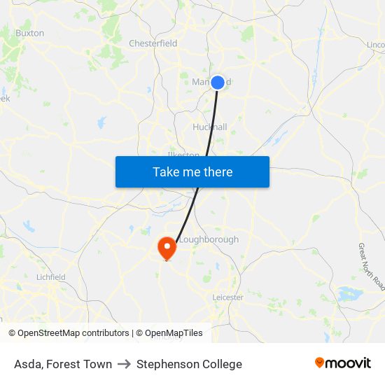 Asda, Forest Town to Stephenson College map