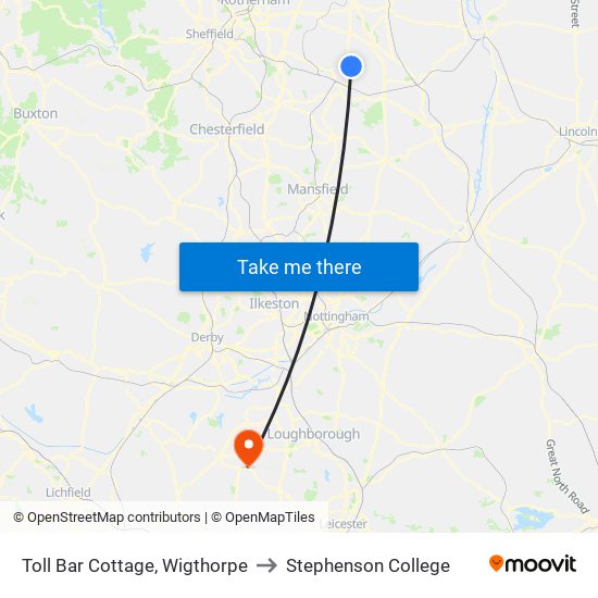 Toll Bar Cottage, Wigthorpe to Stephenson College map