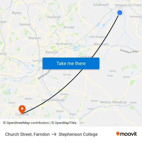 Church Street, Farndon to Stephenson College map