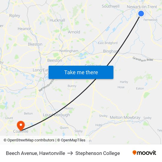 Beech Avenue, Hawtonville to Stephenson College map