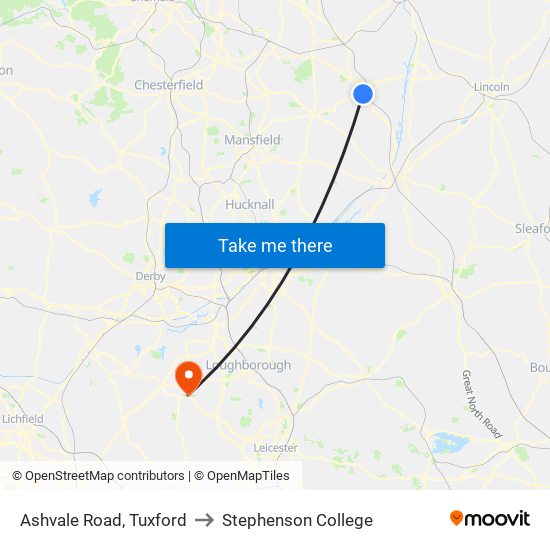 Ashvale Road, Tuxford to Stephenson College map