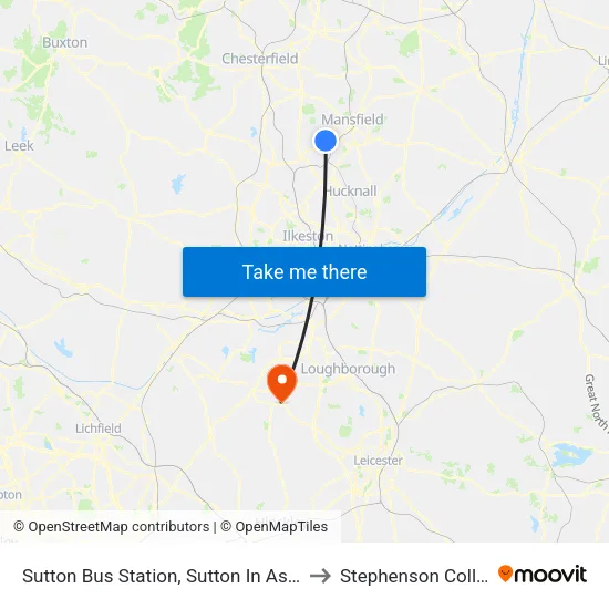 Sutton Bus Station, Sutton In Ashfield to Stephenson College map
