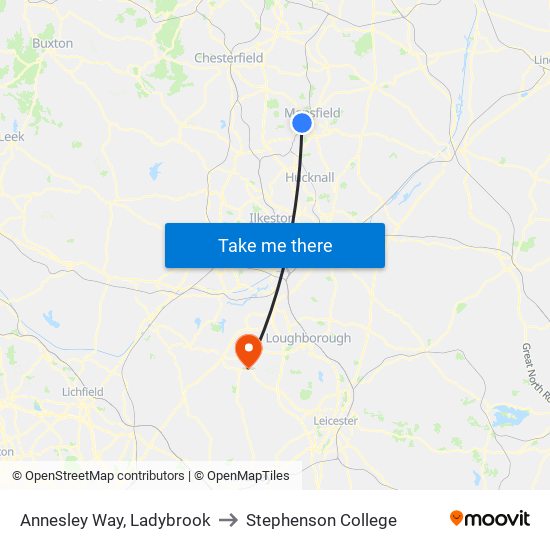Annesley Way, Ladybrook to Stephenson College map
