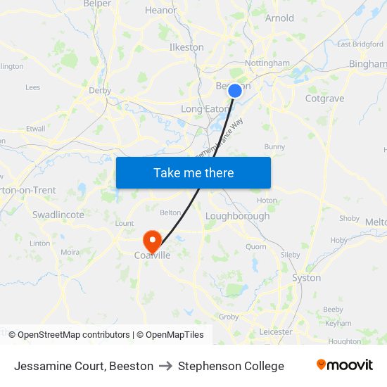 Jessamine Court, Beeston to Stephenson College map