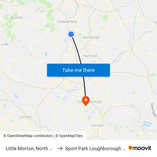 Little Morton, North Wingfield to Sport Park Loughborough University map