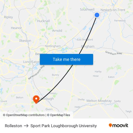 Rolleston to Sport Park Loughborough University map