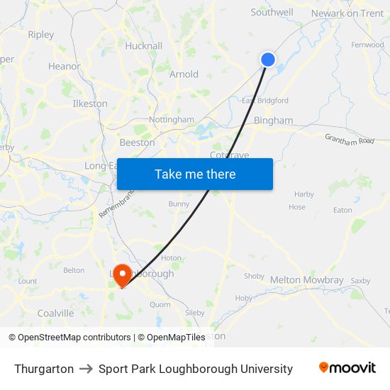 Thurgarton to Sport Park Loughborough University map