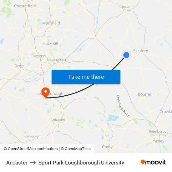 Ancaster to Sport Park Loughborough University map