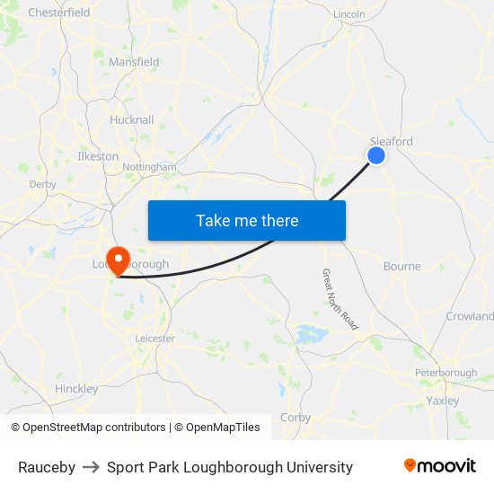 Rauceby to Sport Park Loughborough University map