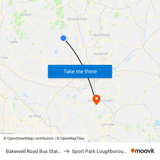 Bakewell Road, Matlock to Sport Park Loughborough University map